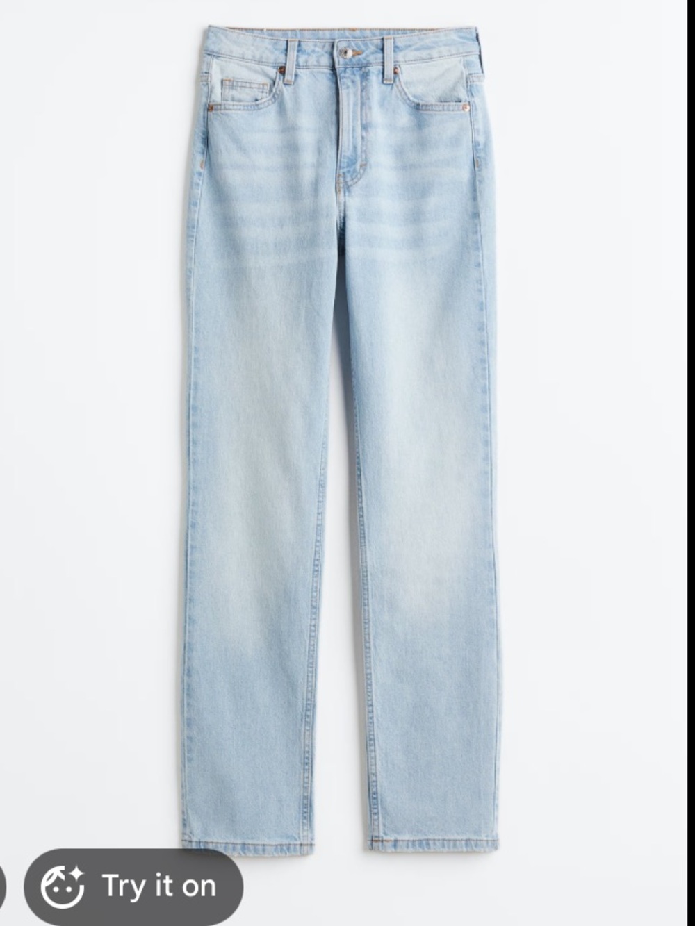 H&M Womens Straight-Leg Jeans in Light Blue Wash
